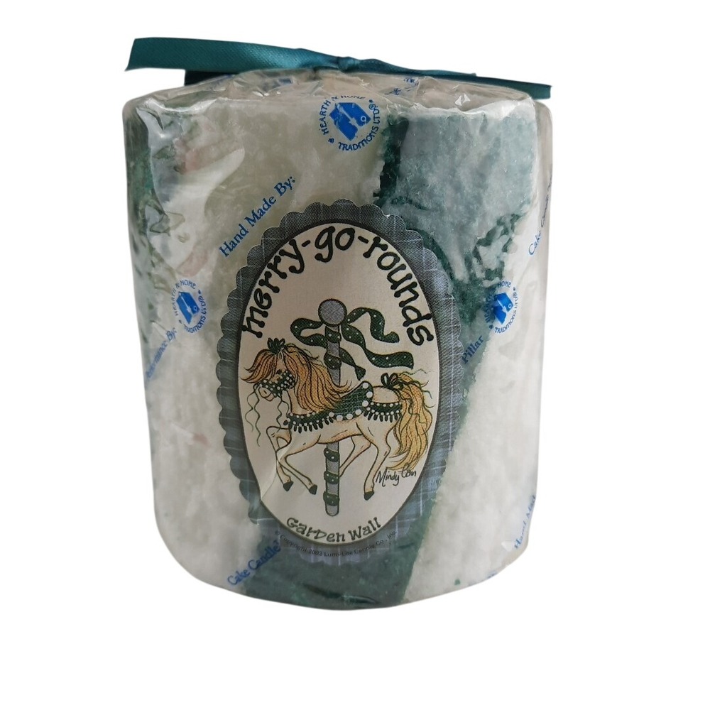 Lumi-Lite Cake Scented Pillar Candle Merry Go Rounds Garden Wall Frosted